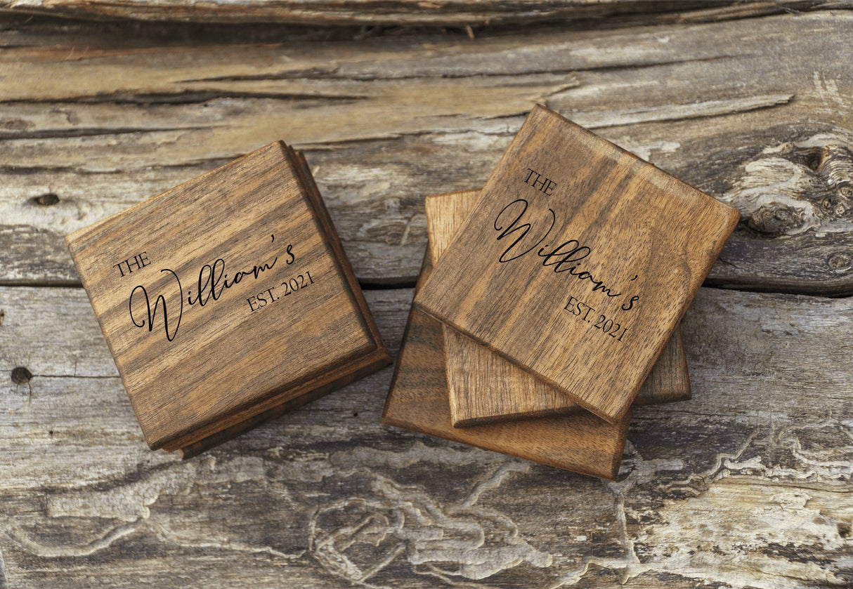 Personalized Coasters, Personalized Wedding Coasters, Engraved Wood Coasters, Gift for Couple, Custom Wedding Favor, Personalized Gift - Arria Home