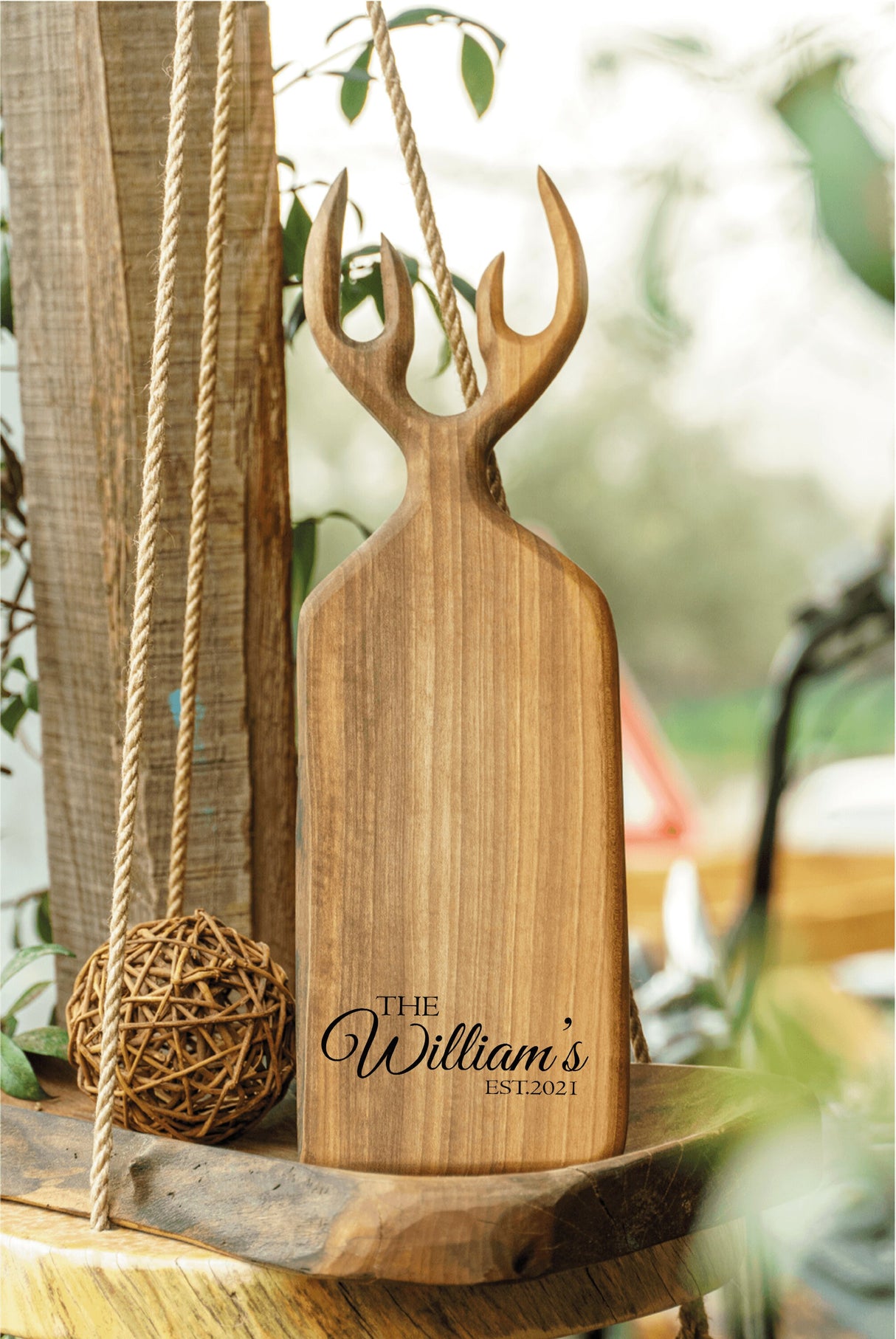 Personalized Wood Board, Antler Decor, Moose Antler, Cutting Board, Cheese Board, Charcuterie Board, Engrave Walnut Board, Personalized Gift - Arria Home