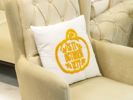 Embroidered October Pumpkin Pillow, October Decor, Fall Pumpkin Decor, Fall Decorations, Punch Needle Fall Decor, Fall Pillow, Halloween - Arria Home