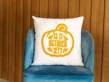 Embroidered October Pumpkin Pillow, October Decor, Fall Pumpkin Decor, Fall Decorations, Punch Needle Fall Decor, Fall Pillow, Halloween - Arria Home