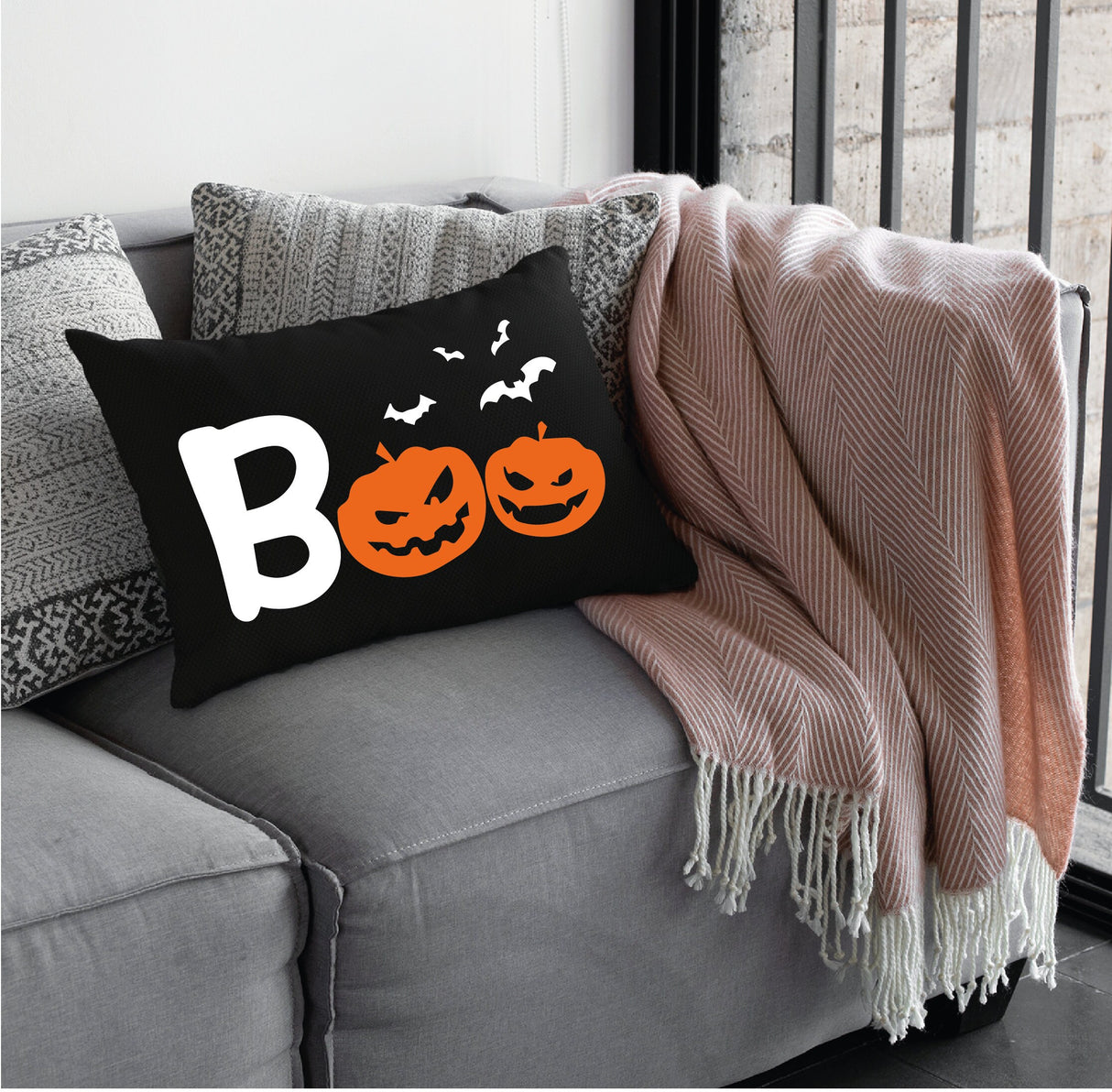 BOO Pumpkin Face Pillow, Halloween Decor, Fall Decorations, Holiday Decor, Halloween Lumbar Pillow, Halloween Throw Pillow, Halloween Gift - Arria Home