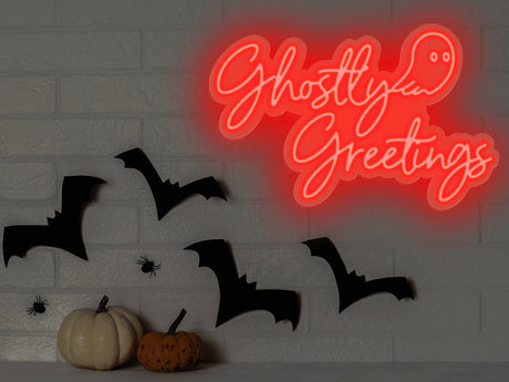 Ghostly Greetings Custom Halloween Neon Sign Light, Halloween Decorations, Fall Holiday Decorations, Happy Halloween Neon Light, Fall Decor - Arria Home