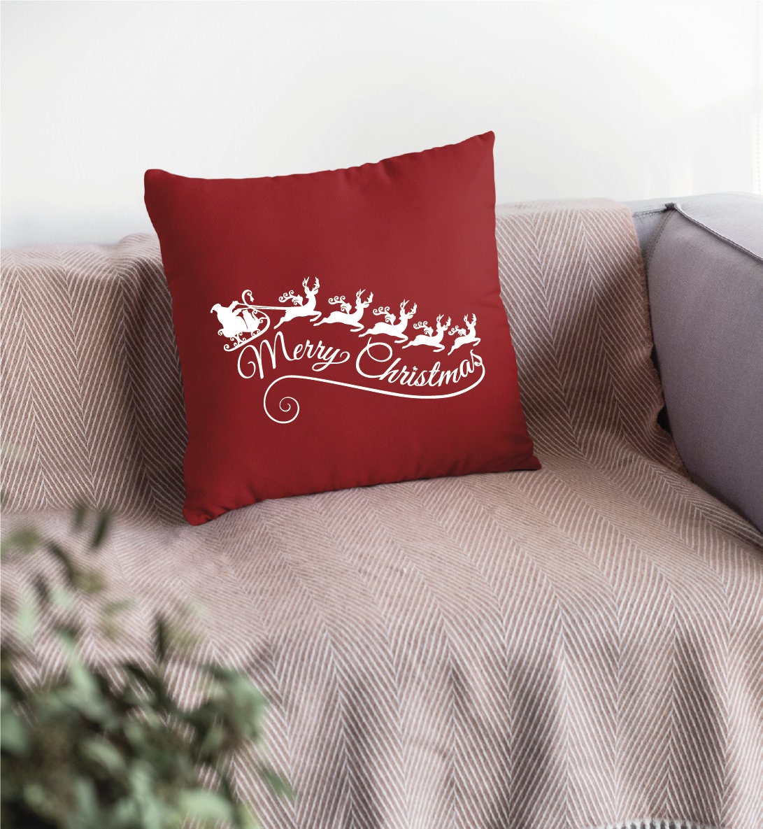 Merry Christmas Santa Sleigh Pillow, Christmas Decor, Christmas Gift, Xmas Lumbar Pillow, Noel Throw Pillow, Christmas Pillow Cover, Cushion - Arria Home