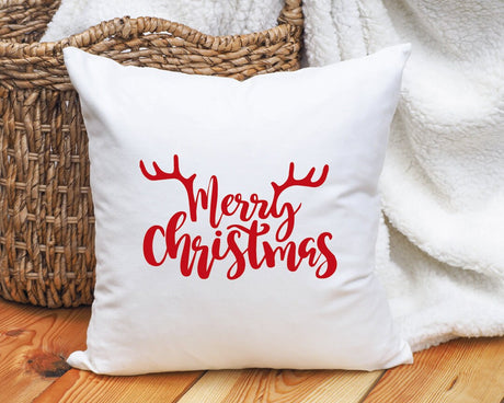 Merry Christmas Antler Pillow, Christmas Decor, Noel Cushion Cover, Xmas Lumbar Pillow, Christmas Gift, Farmhouse Decor, Accent Pillow - Arria Home