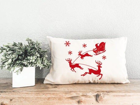 Christmas Deers and Sleigh Pillow, Christmas Pillow, Christmas Decor, Christmas Gift, Xmas Pillow Cover, Noel Lumbar Pillow, Farmhouse Decor - Arria Home