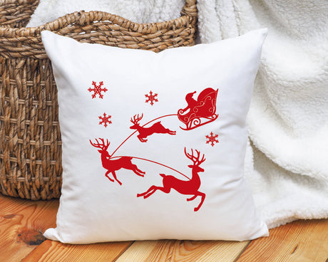 Christmas Deers and Sleigh Pillow, Christmas Pillow, Christmas Decor, Christmas Gift, Xmas Pillow Cover, Noel Lumbar Pillow, Farmhouse Decor - Arria Home