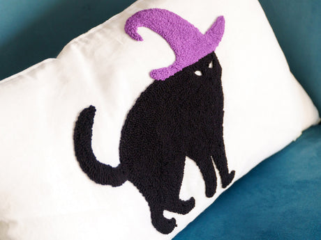 Embroidered Halloween Spooky Cat Pillow, Halloween Decor, Fall Decor, Autumn Decor, October Decor, Cat Pillow, Halloween Pillow, Fall Pillow - Arria Home