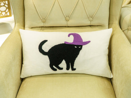 Embroidered Halloween Spooky Cat Pillow, Halloween Decor, Fall Decor, Autumn Decor, October Decor, Cat Pillow, Halloween Pillow, Fall Pillow - Arria Home