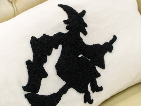 Halloween Witch Embroidered Pillow, Punch Needle Halloween Decor, Halloween Decorations, Custom Halloween, Personalized Pillow, Witch Decor - Arria Home