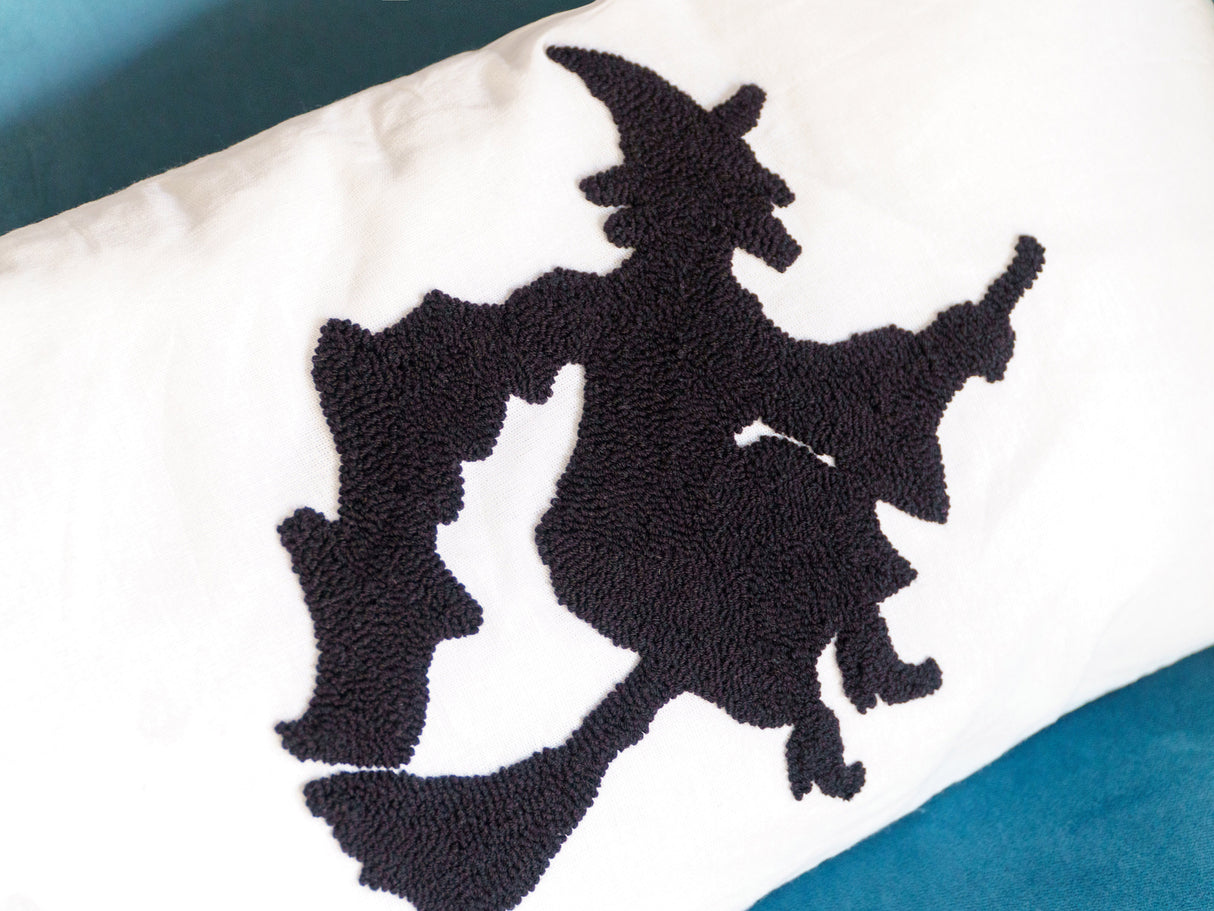 Halloween Witch Embroidered Pillow, Punch Needle Halloween Decor, Halloween Decorations, Custom Halloween, Personalized Pillow, Witch Decor - Arria Home