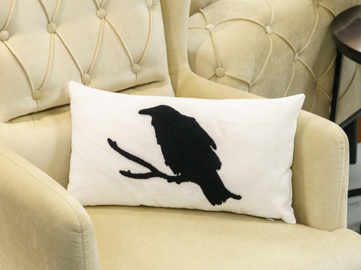 Halloween Crow Embroidered Pillow, Crow Pilow, Halloween Decor, Fall Decor, Gothic Decor, Halloween Home Decorations, Crow Decor, Crow Art - Arria Home