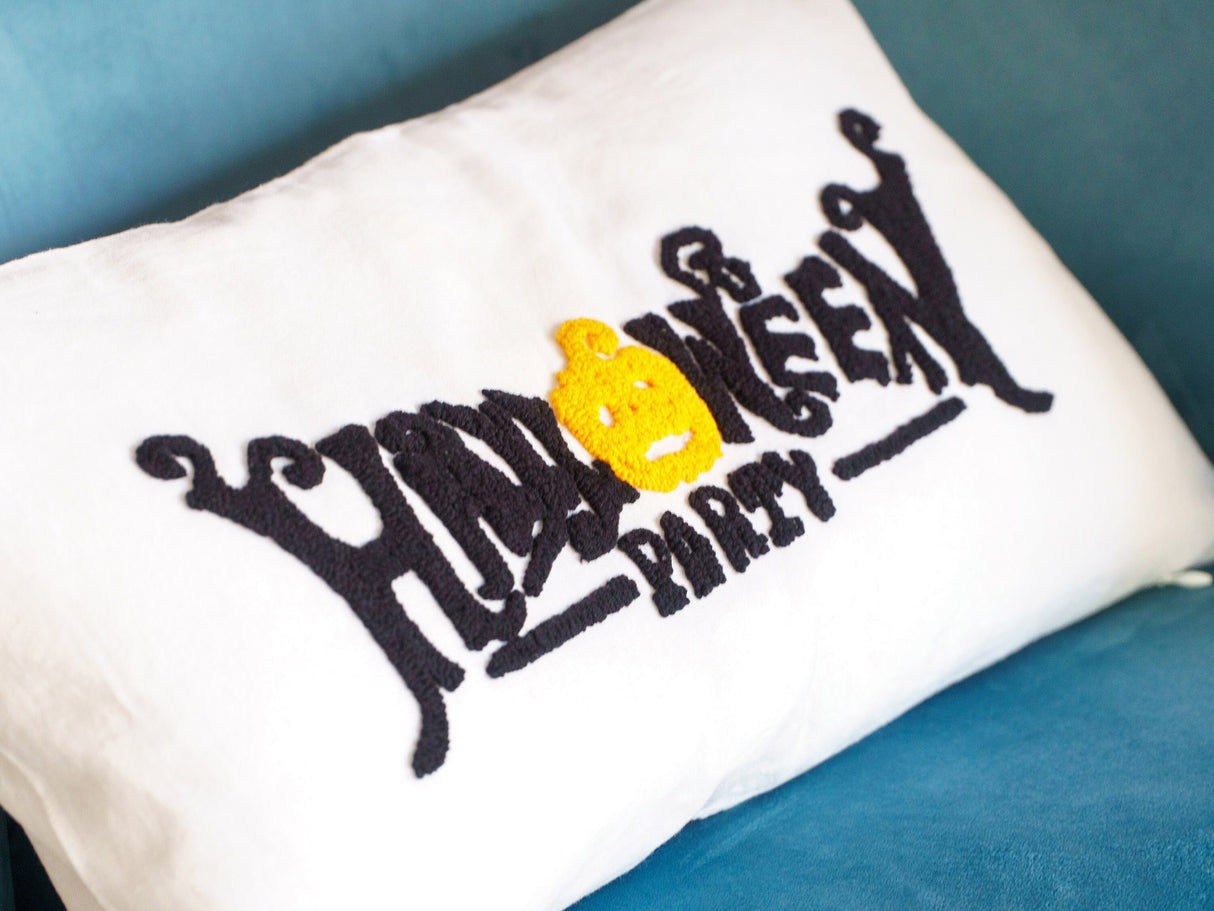 Happy Halloween Embroidered Pillow, Happy Halloween Decorations, Living Room Decor, Happy Holiday Decor, Custom Pillow, Punch Needle.