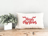 Merry Christmas Antler Pillow, Christmas Decor, Noel Cushion Cover, Xmas Lumbar Pillow, Christmas Gift, Farmhouse Decor, Accent Pillow - Arria Home