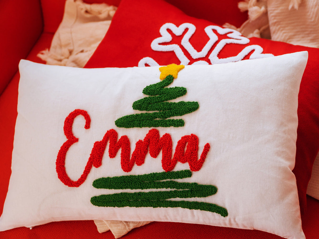 Personalized Christmas Name Embroidered Pillow, Gift for Christmas, Custom Xmas Lumbar Pillow, Baby First Christmas Gift, Xmas Baby Gift.