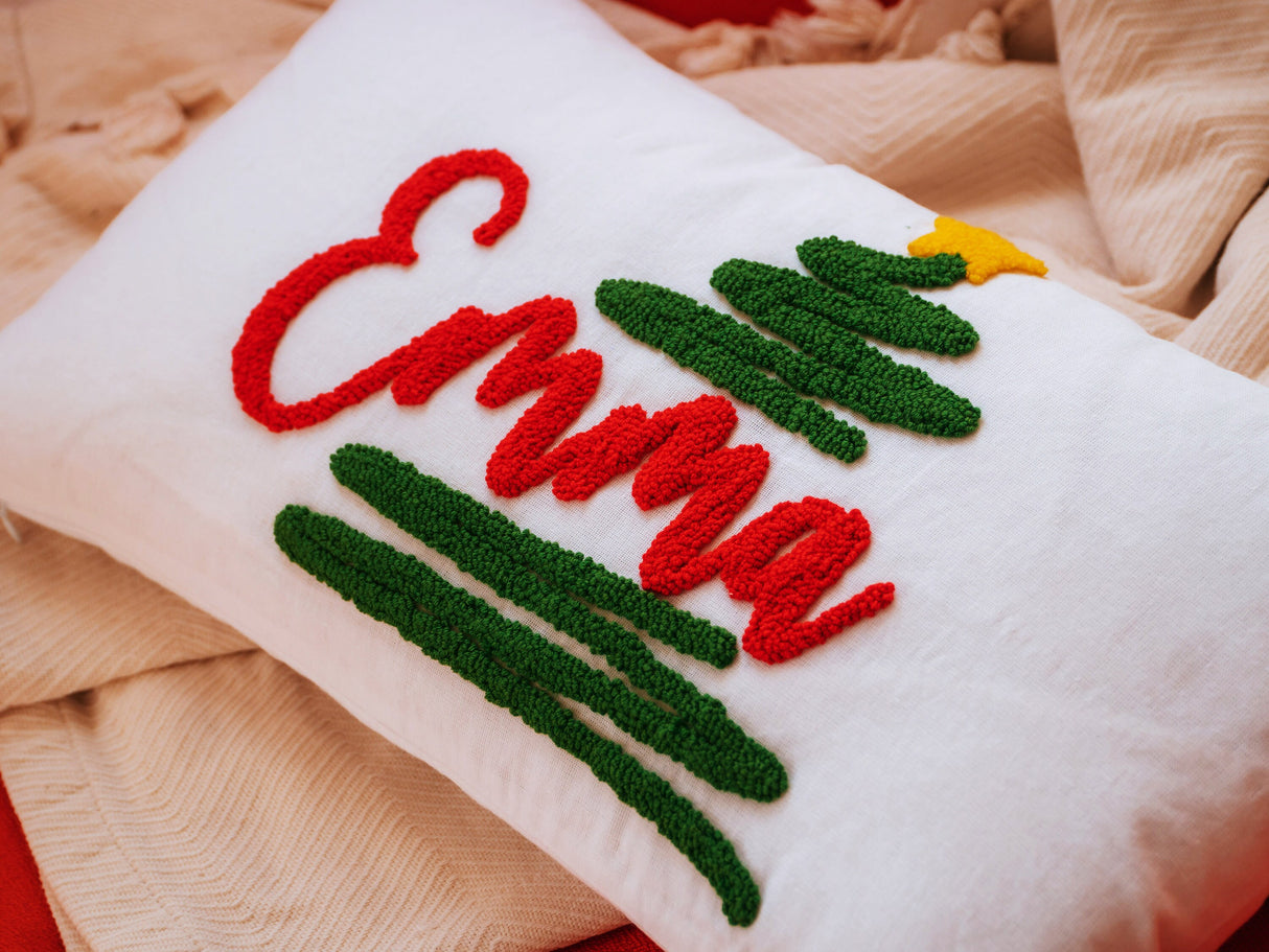 Personalized Christmas Name Embroidered Pillow, Christmas Gift, Gift for Grandchild, Custom Punch Needle Pillow, Christmas Bedroom Decor - Arria Home