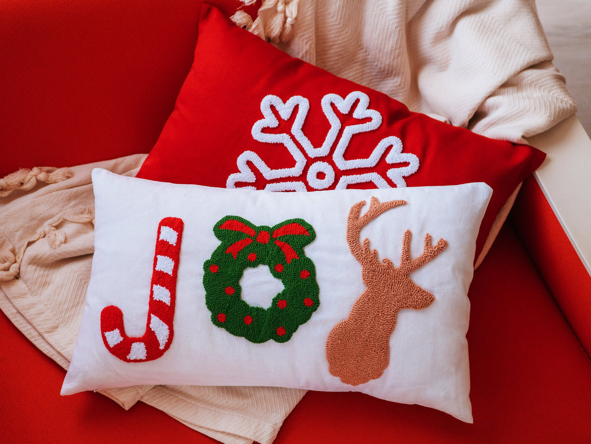 Holly Berry Christmas Personalized Pillow, Punch Needle Embroidered Pillow, Joy Wreath, Christmas Stocking, Santa Claus HO HO HO, Xmas Decor.