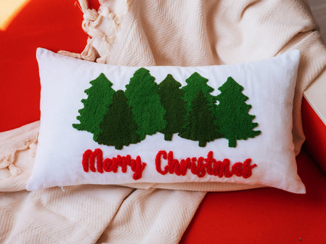 Christmas Tree Punch Needle Pillow, Winter Trees Merry Christmas Pillow, Cozy Winter Decorations, Forest Tree Christmas Cushion, Xmas Gift - Arria Home