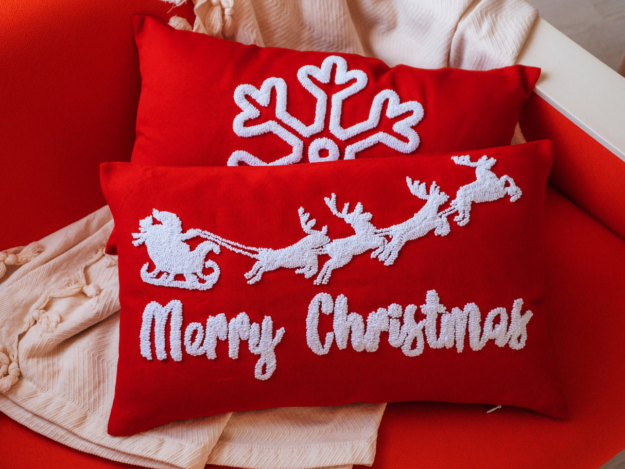 Merry Christmas Custom Embroidered Pillows, Christmas Ornaments, Christmas Decorations, Xmas Lumbar Pillow, Noel Throw Pillow, Punch Needle - Arria Home