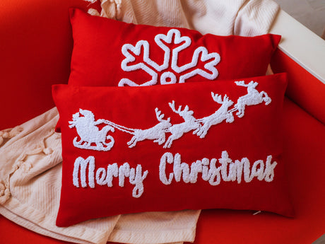 Merry Christmas Custom Embroidered Pillows, Christmas Ornaments, Christmas Decorations, Xmas Lumbar Pillow, Noel Throw Pillow, Punch Needle - Arria Home