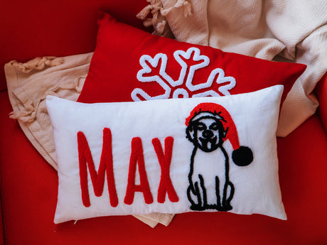 Personalized Pet Embroidered Pillow, Dog Lover Christmas Gift Idea, Custom Cat Ornament, Xmas Dog Pillow, Christmas Stocking, Chrismtas Gift - Arria Home