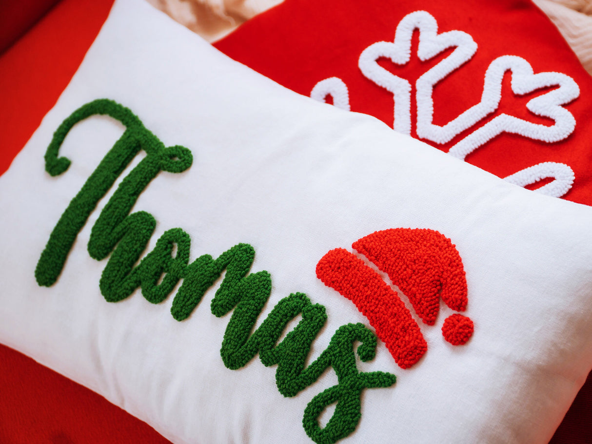 Personalized Christmas Name Embroidered Pillow, Gift for Christmas, Custom Xmas Lumbar Pillow, Baby First Christmas Gift, Xmas Baby Gift.