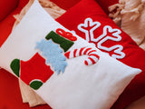 Christmas Stocking Embroidered Pillow, Christmas Accent Pillow, Farmhouse Decor, Merry Christmas, Snowflakes Pillow, Joy Wreath Pillow, Gift - Arria Home