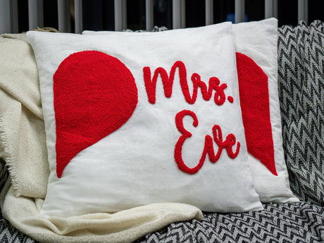 Mr Mrs Lastname Embroidered Pillow with Heart, Couple Bedding, Gift for Wife, Anniversary Gift, Valentines Day Gift Idea, Personalized Gift.