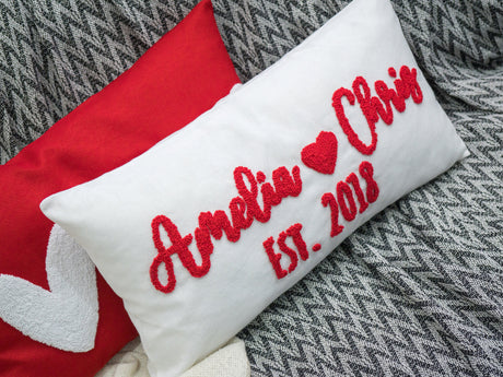 Couple Personalized Emboridery Pillow, Custom Couple Gift Pillow with Heart, Name Couple Pillow, Valentines Day Gift, Anniversary Gift - Arria Home