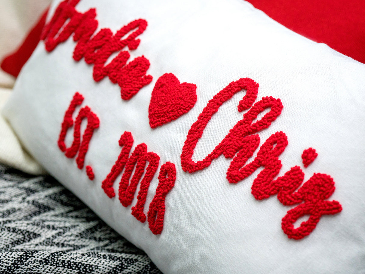 Valentines Day Hearts Punch Needle Pillow, Valentines Day Gift, Couple Gift, Embroidered Couple Gift, Lumbar Pillow, Custom Throw Pillow - Arria Home