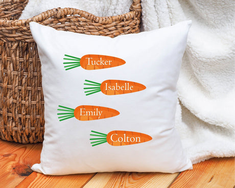 Personalized Easter Decorative Pillow, Family Carrot Pillow, Custom Pillow Cover, Personalized Pillow, Easter Decor, Easter Gift, Decor Gift - Arria Home