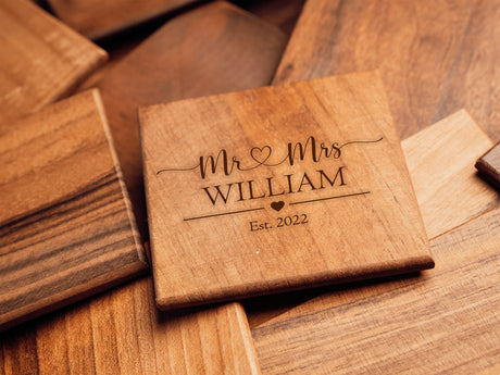 Custom Wood Coasters, Bridal Shower Gift, Engraved Coasters, Coaster Gift Set, Wedding Shower, Wedding Favor, Gift for Couple, Personalized - Arria Home