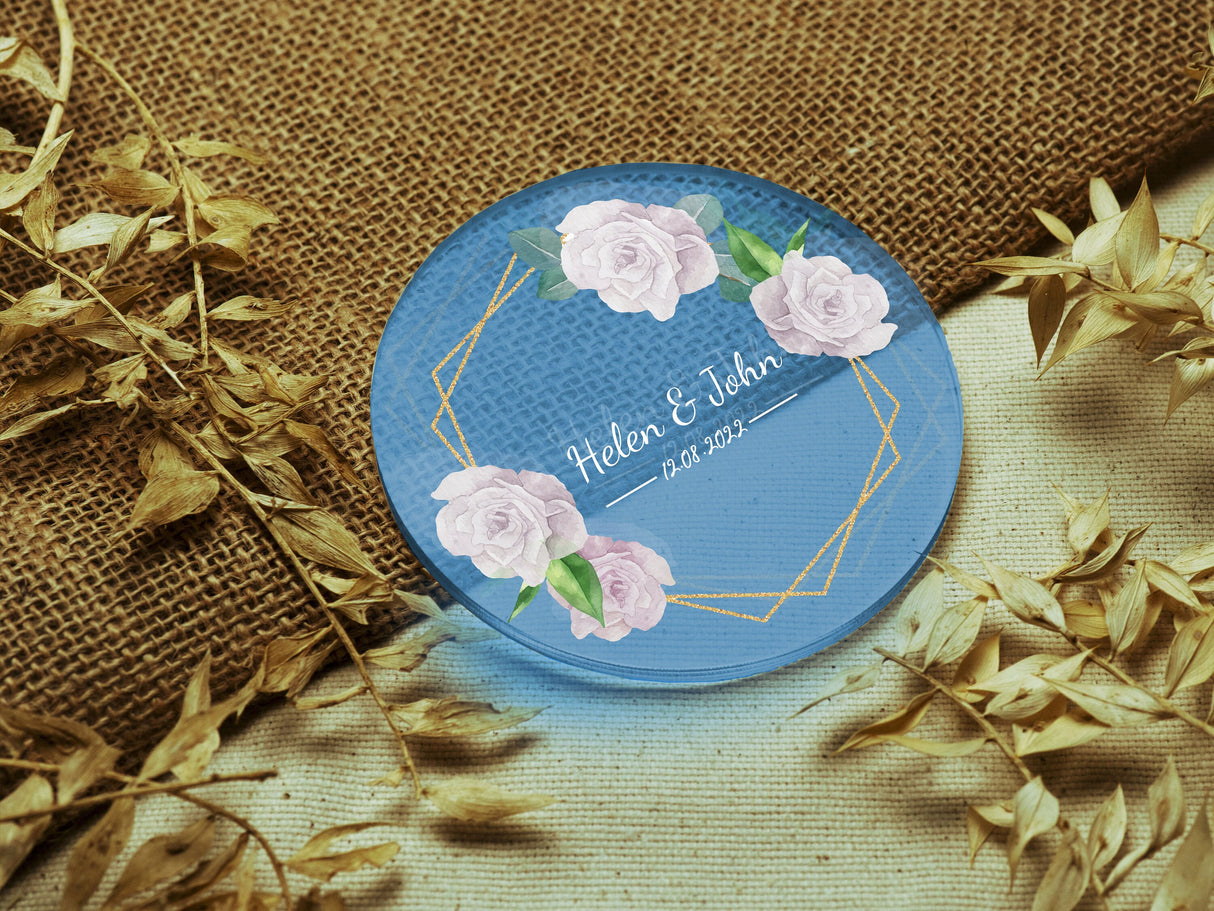 Personalized Wedding Coaster Set, Custom Acrylic Coaster Wedding Table Decor, Wedding Favors for Guests in Bulk, Monogram Coasters Set - Arria Home