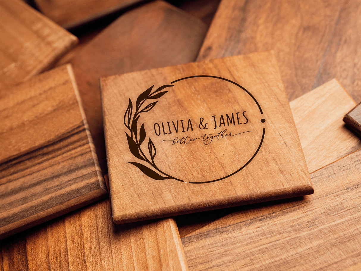 Custom Wood Coasters, Bridal Shower Gift, Engraved Coasters, Coaster Gift Set, Wedding Shower, Wedding Favor, Gift for Couple, Personalized - Arria Home