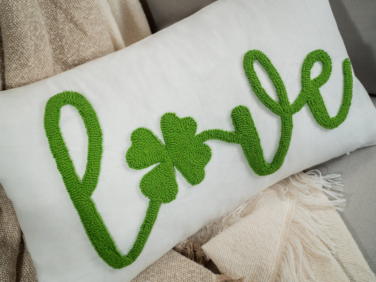 Love Shamrock Pillow, Saint Patricks Day Pillow, Punch Needle Embroidered Pillow, Accent Pillow, Farmhouse Pillow, Holiday Decorations, Gift - Arria Home