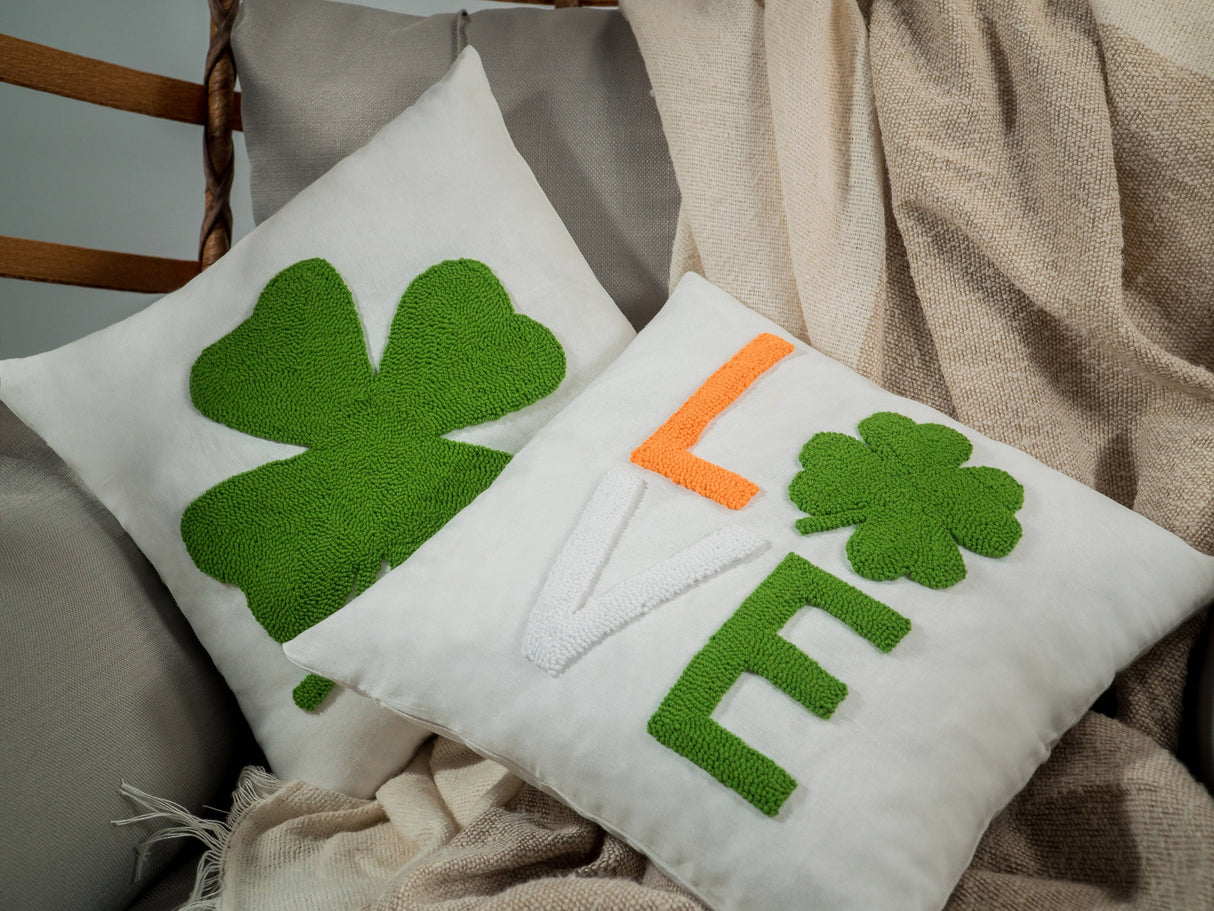 Love Shamrock Custom Embroidered Pillow, Punch Needle Lucky Pillow, St Patricks Day Decor, Personalized Irish Decor, Accent Pillow - Arria Home