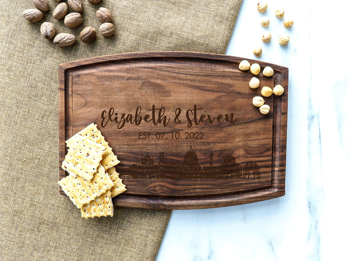 Personalized City Skyline Board, Engraved Cutting Board, Wedding Gift, Newly Wed Gift, Personalized Charcuterie Board, Cheese Board, Gift - Arria Home