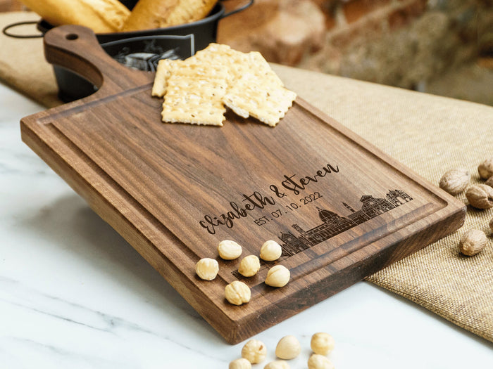 Personalized City Skyline Board, Engraved Cutting Board, Wedding Gift, Newly Wed Gift, Personalized Charcuterie Board, Cheese Board, Gift - Arria Home