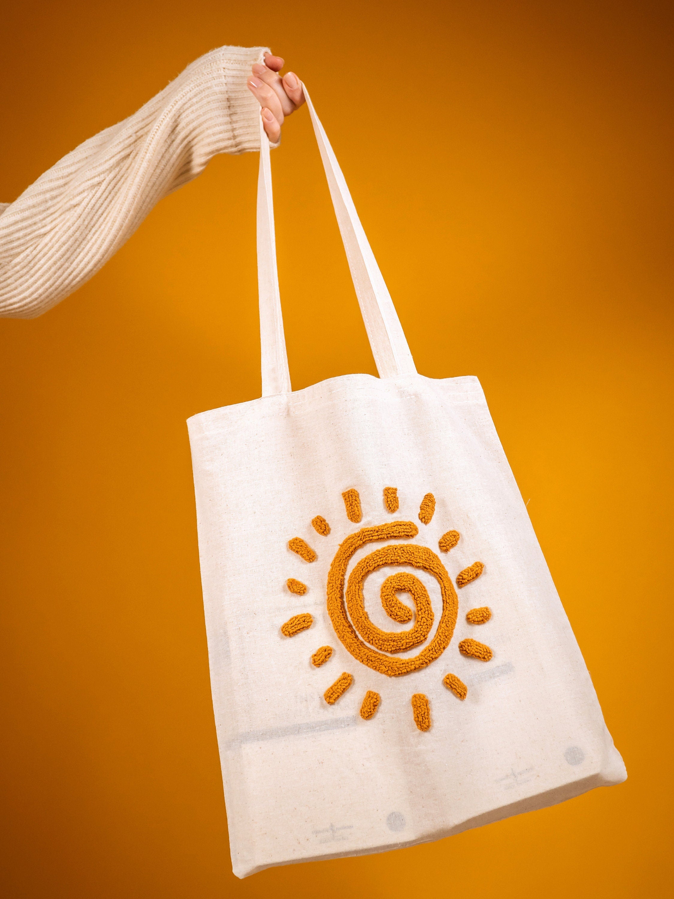 Embroidery Aesthetic Tote Bag, Boho Punch Needle Bag