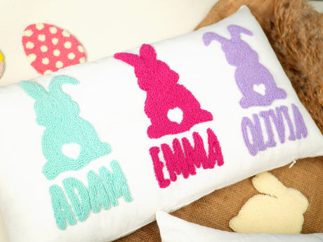 Personalized Easter Bunny Name Embroidery Pillow, Custom Easter Gift Pillow, Baby 1st Easter Gift, Easter Basket, Spring Peeps Pillow, Gift - Arria Home