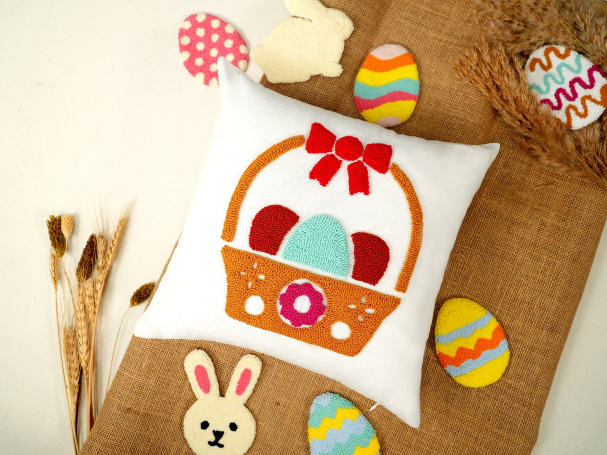 Custom Easter Basket Embroidered Pillow, Spring Decorations, Happy Easter Gift, Easter Scavenger Hunt Decor, Personalized Bunny, Peeps Gift - Arria Home