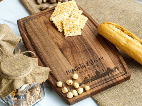 Personalized City Skyline Board, Engraved Cutting Board, Wedding Gift, Newly Wed Gift, Personalized Charcuterie Board, Cheese Board, Gift - Arria Home