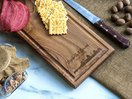 Personalized City Skyline Board, Engraved Cutting Board, Wedding Gift, Newly Wed Gift, Personalized Charcuterie Board, Cheese Board, Gift - Arria Home