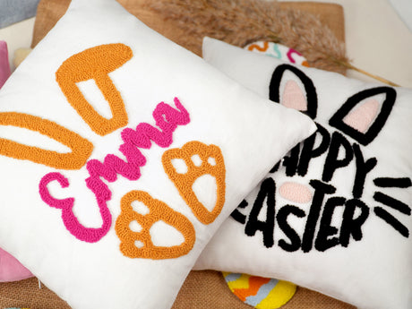 Personalized Easter Bunny Name Embroidery Pillow, Custom Easter Gift Pillow, Baby 1st Easter Gift, Easter Basket, Spring Peeps Pillow, Gift - Arria Home