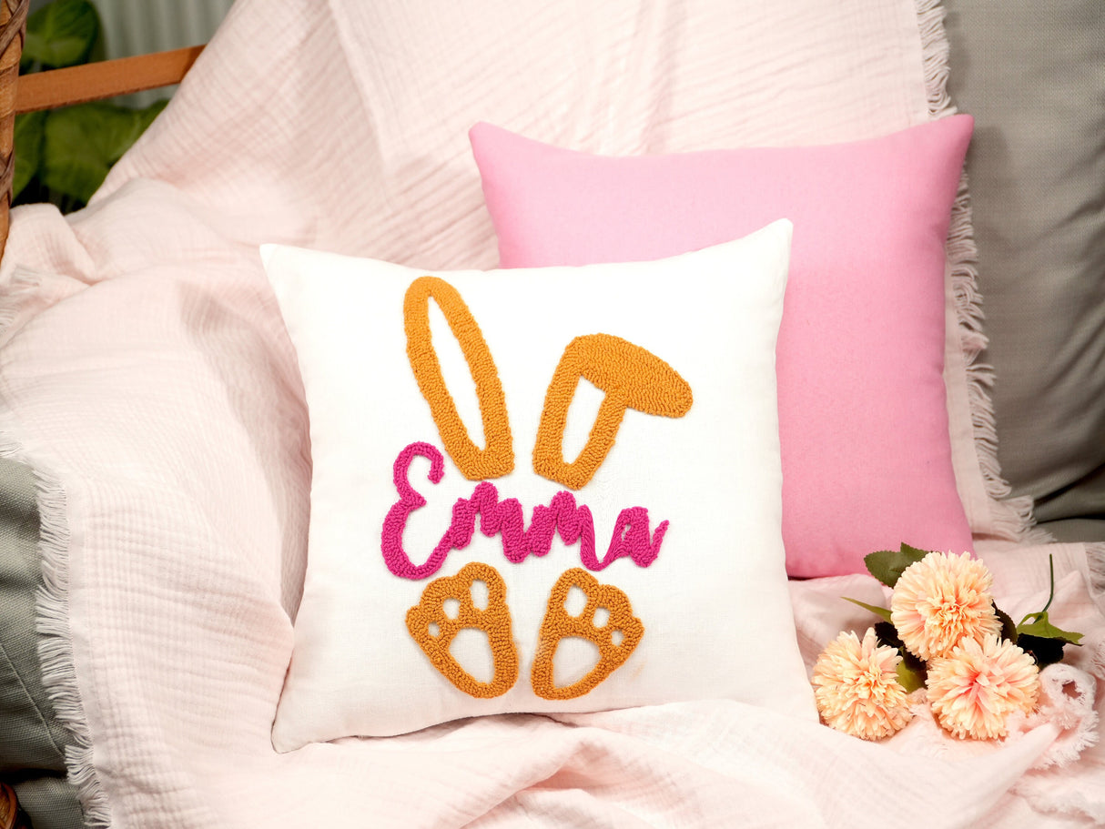 Personalized Easter Bunny Name Embroidery Pillow, Custom Easter Gift Pillow, Baby 1st Easter Gift, Easter Basket, Spring Peeps Pillow, Gift - Arria Home