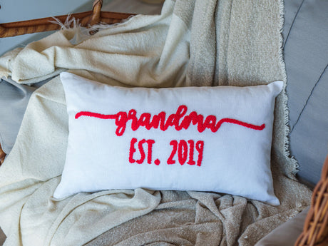 Personalized Grandma Embroidery Pillow, Punch Needle Nana Pillow, Grandma Grandpa, Baby Announcement Pillow, Lumbar Pillow, Accent Pillow - Arria Home