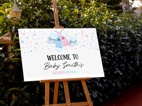 Custom Gender Reveal Party Welcome Sign, Boho Watercolor Welcome Sign, Large Gender Reveal Party Sign, Boy or Girl, Pampas Grass - Arria Home