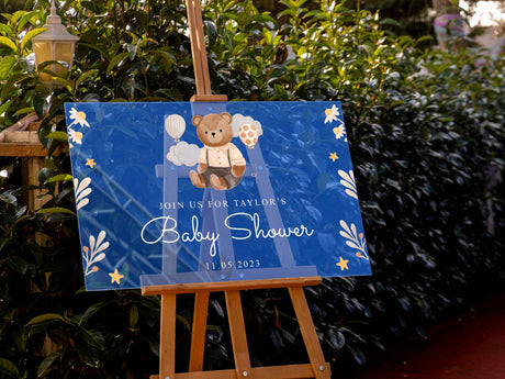 Safari Jungle Baby Shower Welcome Sign, Woodland Animals Baby Shower Decor, Moon and Stars Baby Sprinkle Signage, Custom Brown Bear Balloon - Arria Home