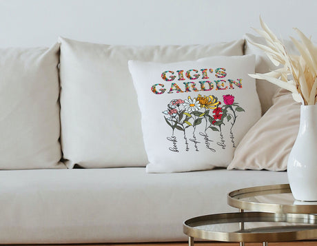 Personalized Grandmas Garden Pillow, Custom Birth Flower Pillow, Mothers Day Gift, Grandkids Name Pillow, Grandma Birthday Gift, Christmas - Arria Home