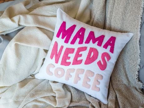 Personalized Mothers Day Handmade Pillow, Mom Gift Idea, Gift for Grandma, Custom Gift from Kids, Punch Needle Mama Pillow, Pink Pillow - Arria Home