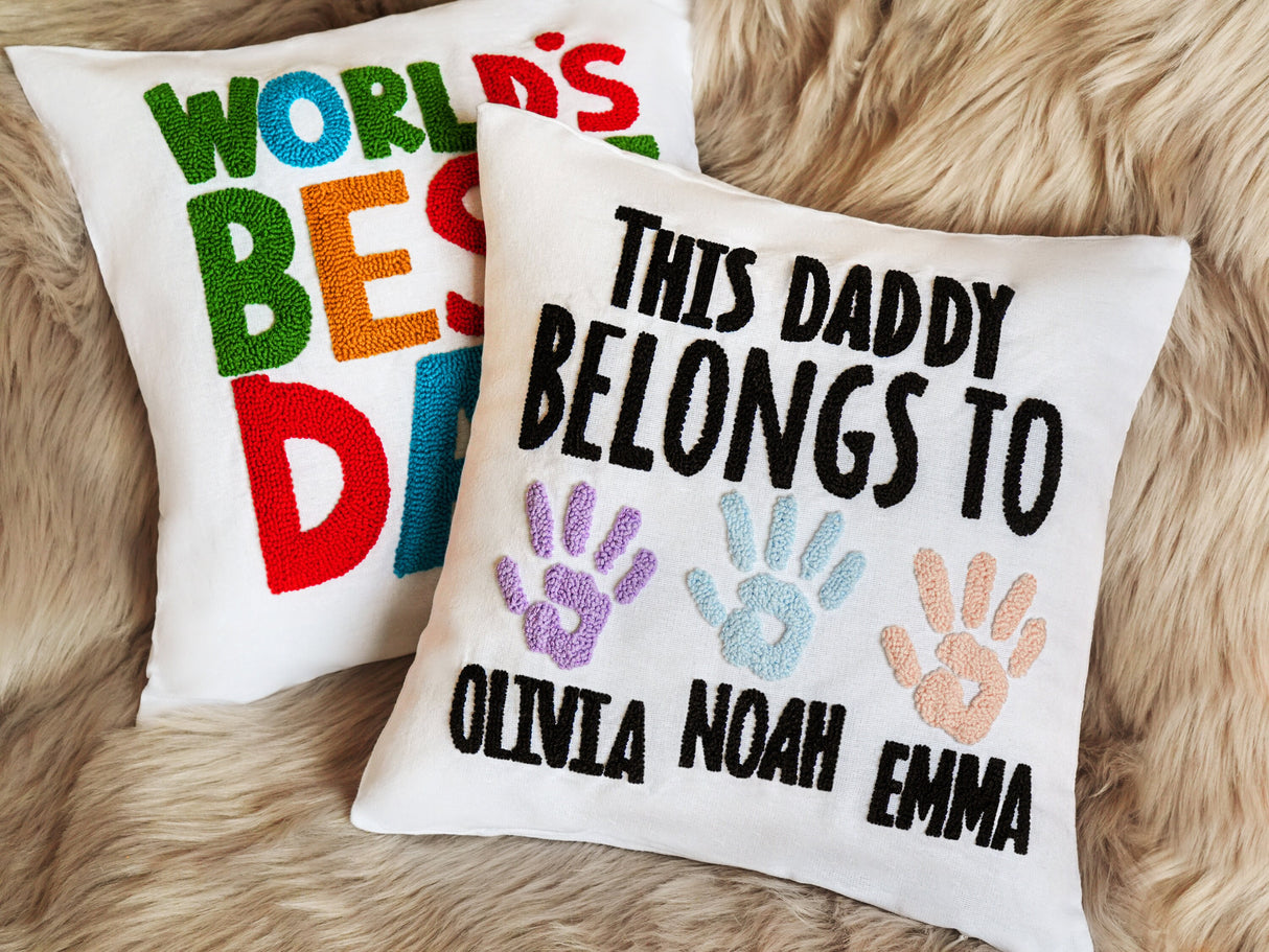 Worlds Best Dad Embroidery Fathers Day Throw Pillow, Gift from Kids, Gift from Wife, Fathers Day Gift Idea, Personalized Dad Funny Gift, Dad - Arria Home